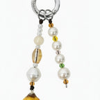 Beaded Pearl Flower Charm Acrylic Keyring - Yellow Rose Single Chain