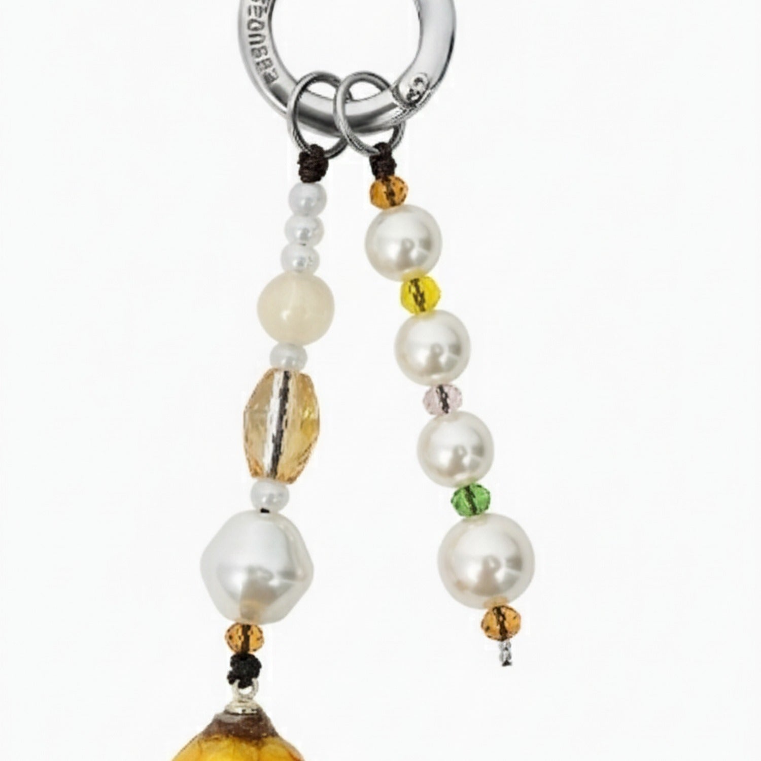 Beaded Pearl Flower Charm Acrylic Keyring - Yellow Rose Single Chain