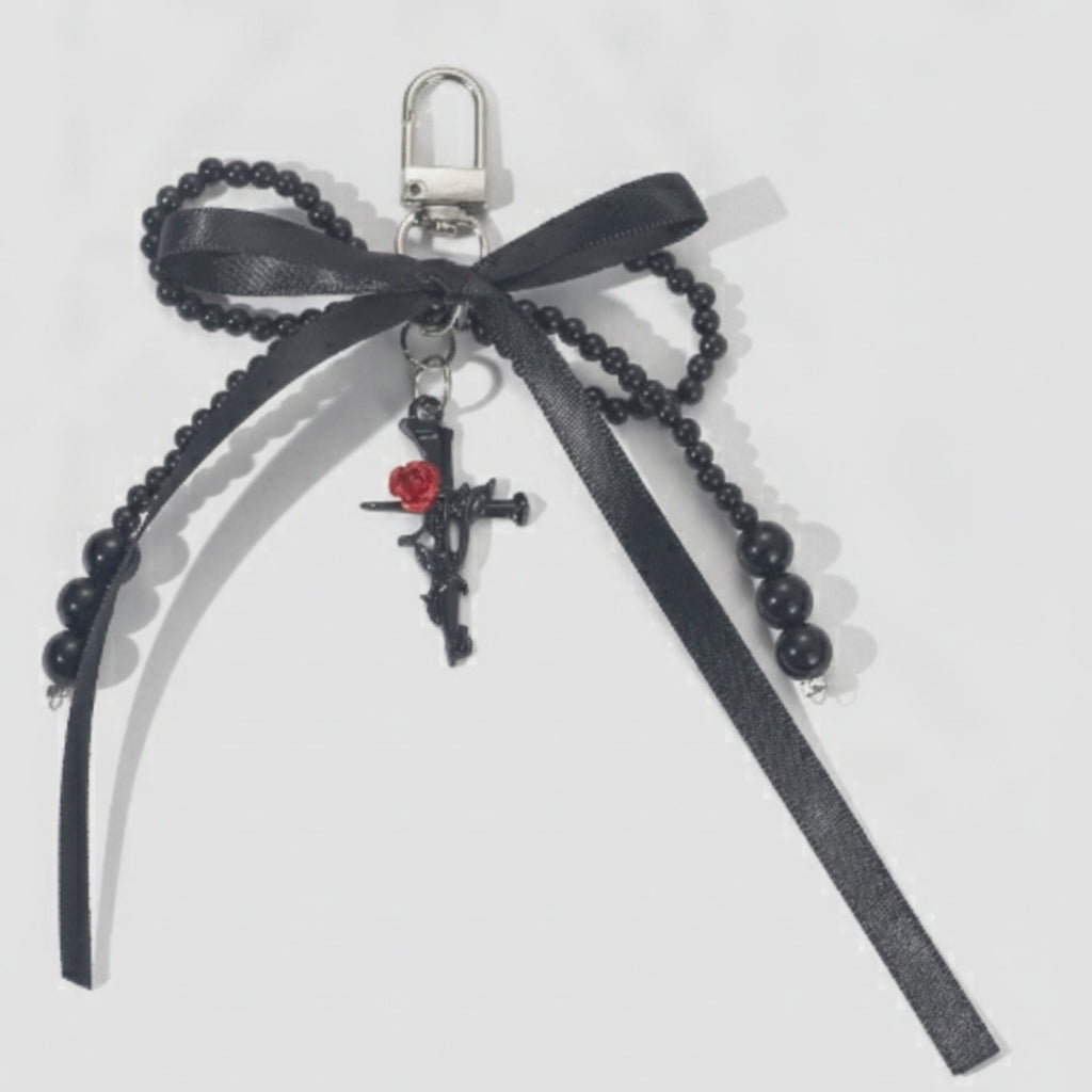 Pearl Bow Cross Keychain Charm - Single Pack