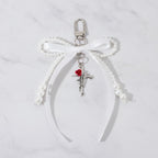 Pearl Bow Cross Keychain Charm - White 1-Pack – novelty & toys (view 2)