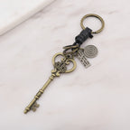 Vintage Brass Key Charm Keyring With Celestial Pendant – novelty & toys (view 2)
