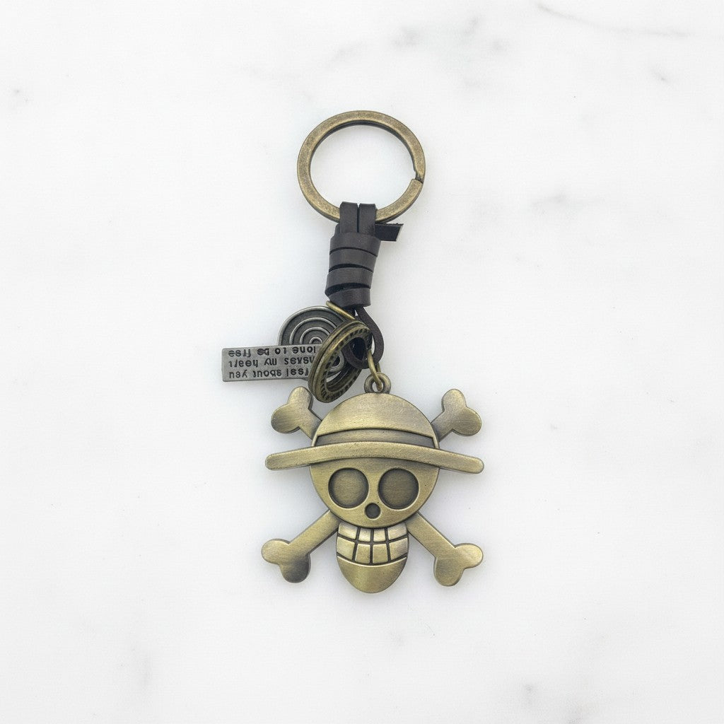 Skull And Crossbones Gold Metal Keychain Charm