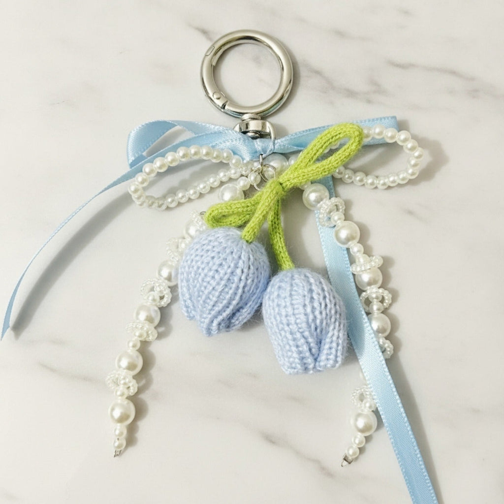 Knit Tulip Pearl Bow Keyring Charm - Style 3