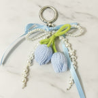 Knit Tulip Pearl Bow Keyring Charm - Style 3