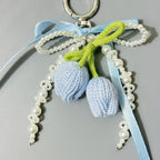 Knit Tulip Pearl Bow Keyring Charm - Style 3
