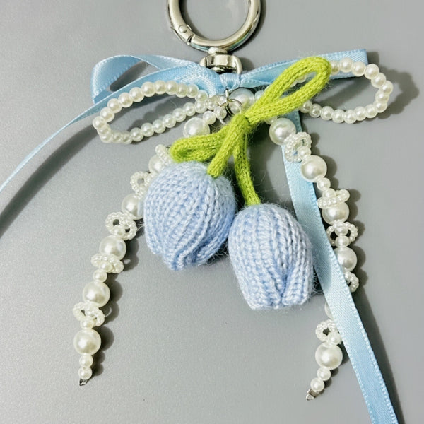 Knit Tulip Pearl Bow Keyring Charm - Style 3