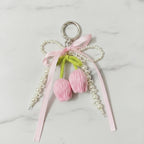 Knit Tulip Pearl Bow Keyring Charm - Style 1