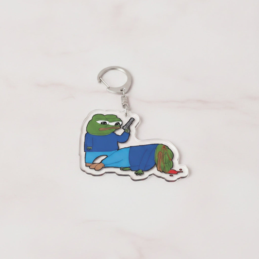 Pepe Frog Shooting Zombie Acrylic Keychain Charm - Gun Pepe