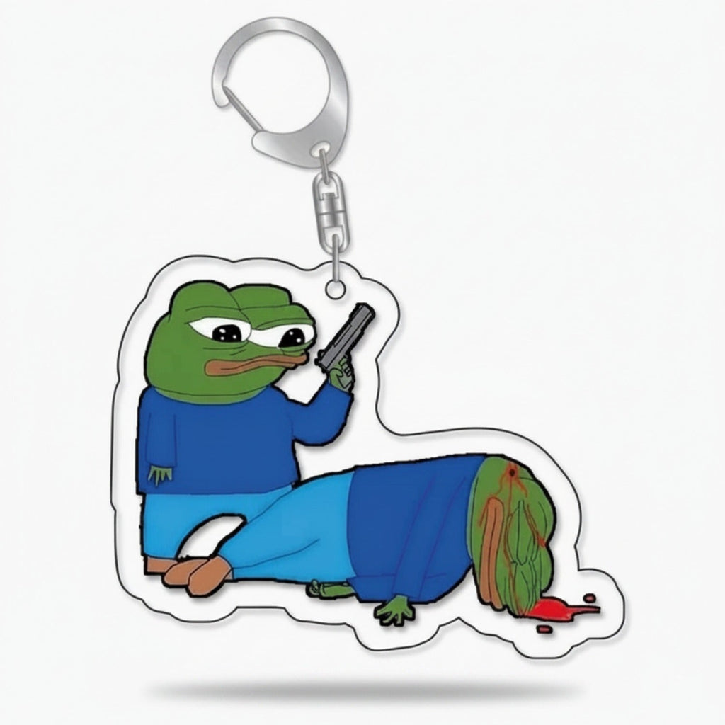 Pepe Frog Shooting Zombie Acrylic Keychain Charm - Gun Pepe