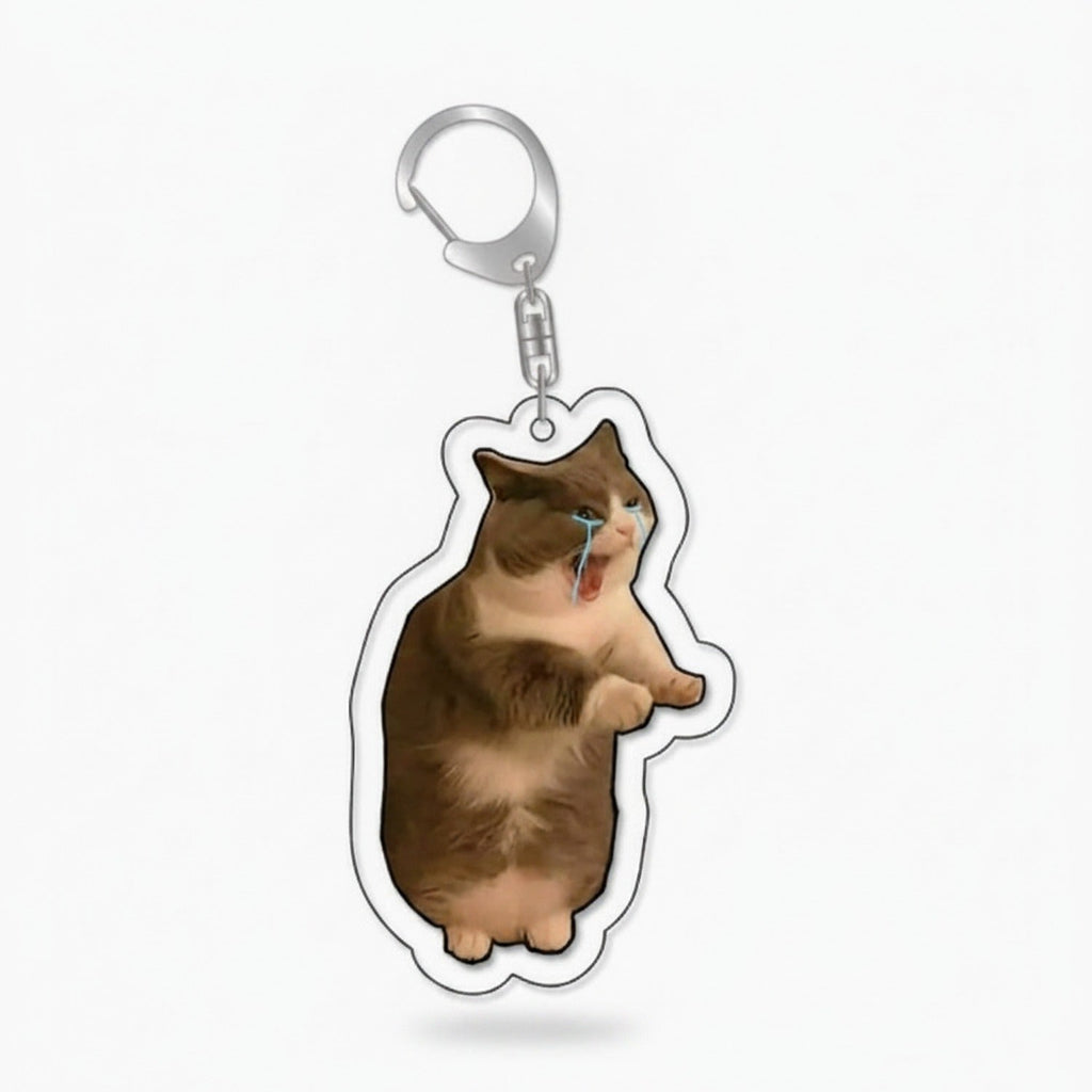 Pepe Frog Shooting Zombie Acrylic Keychain Charm - Crying Cat #2