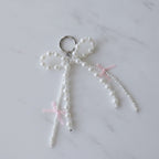 Pearl Beaded Bow Keyring Charm - Pearl Pink Bow