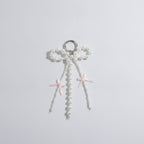 Pearl Beaded Bow Keyring Charm - Pearl Pink Bow