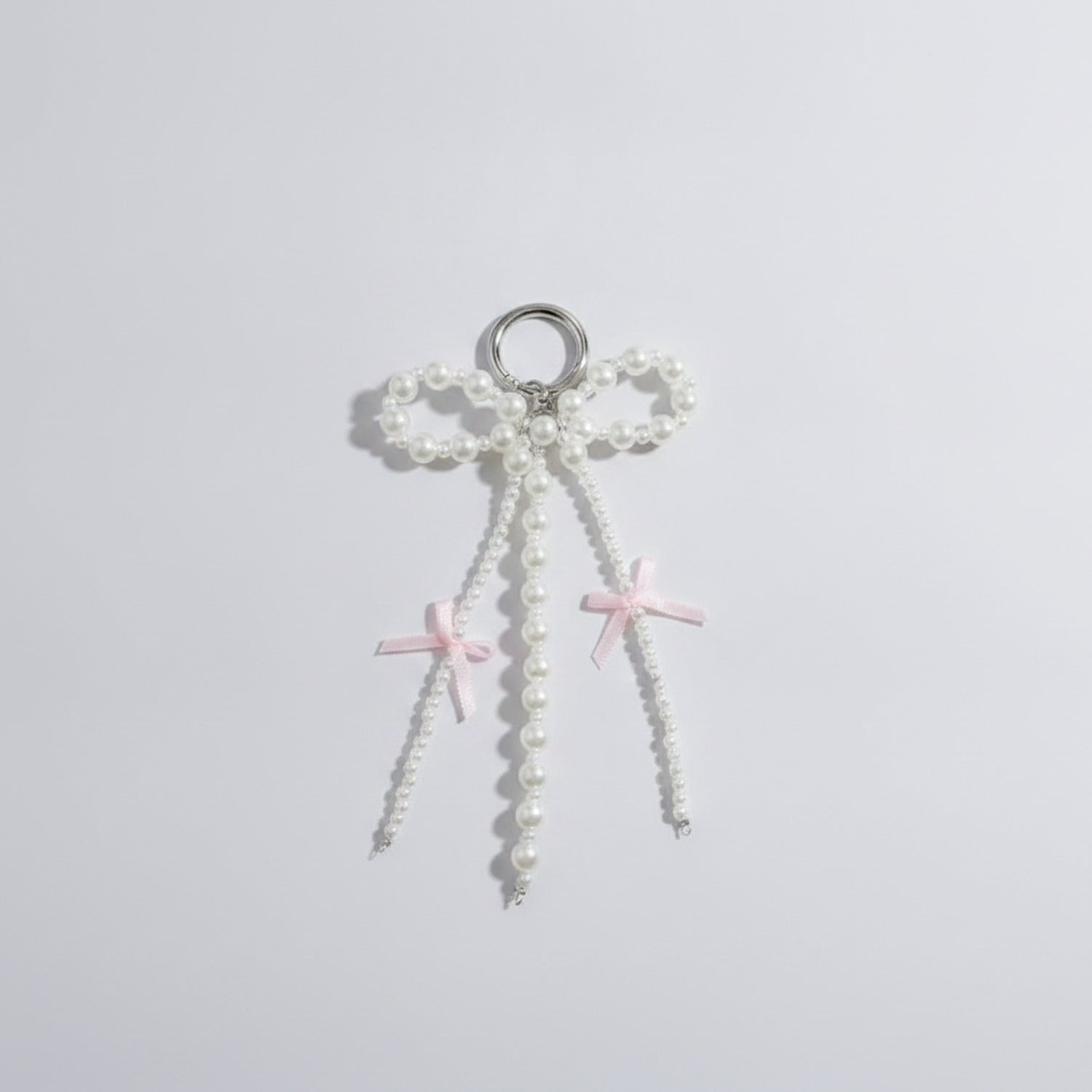 Pearl Beaded Bow Keyring Charm - Pearl Pink Bow