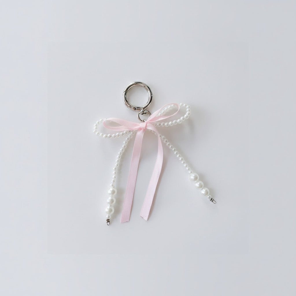 Pearl Beaded Bow Keyring Charm - M191 Pink