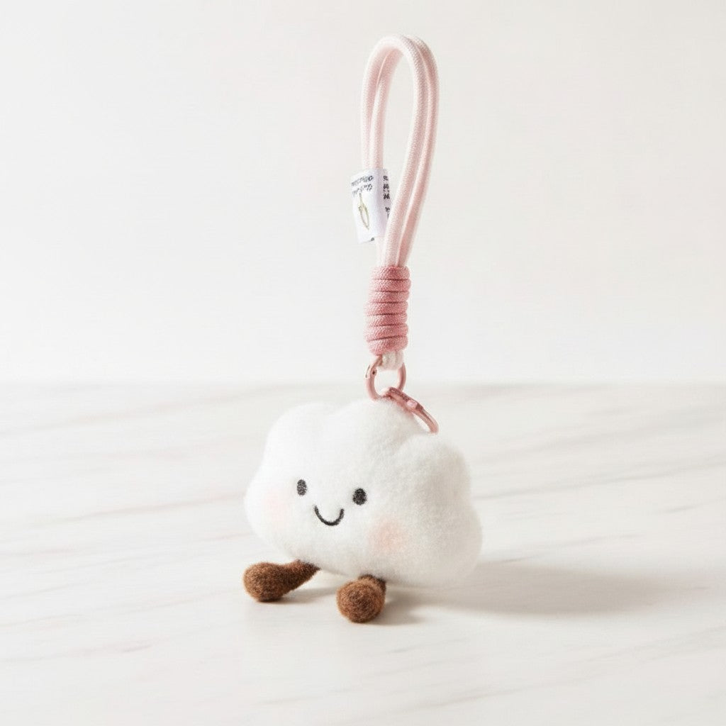 Cute Cloud Plush Keychain With Pink Rope