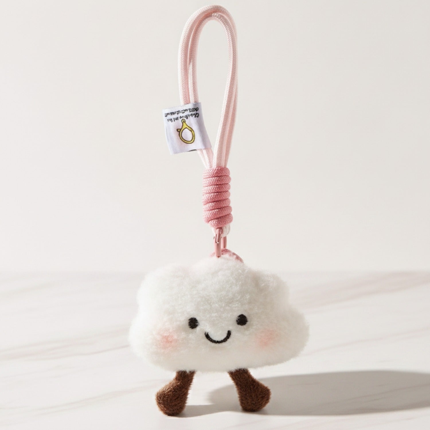 Cute Cloud Plush Keychain With Pink Rope