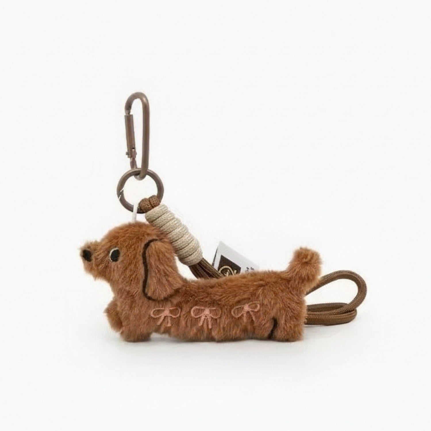 Fluffy Brown Dachshund Keychain With Bow Charms – novelty & toys (view 1)