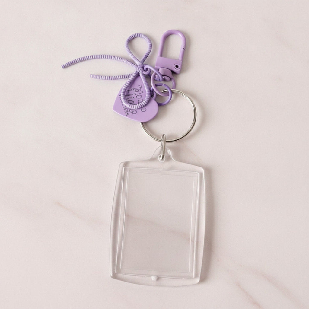 Clear Acrylic Photo Frame Keychain with Bow - Style 66