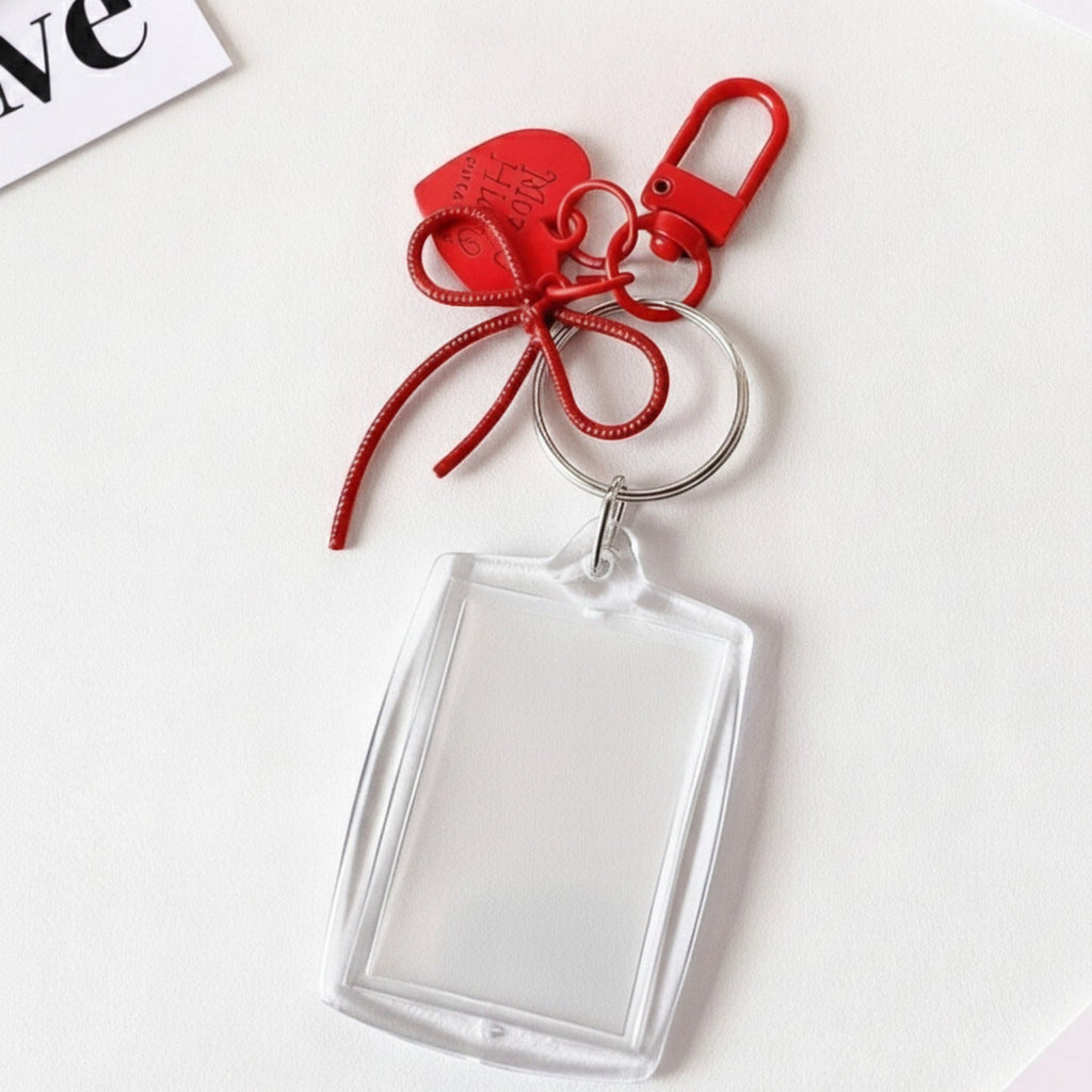 Clear Acrylic Photo Frame Keychain with Bow - Style 3