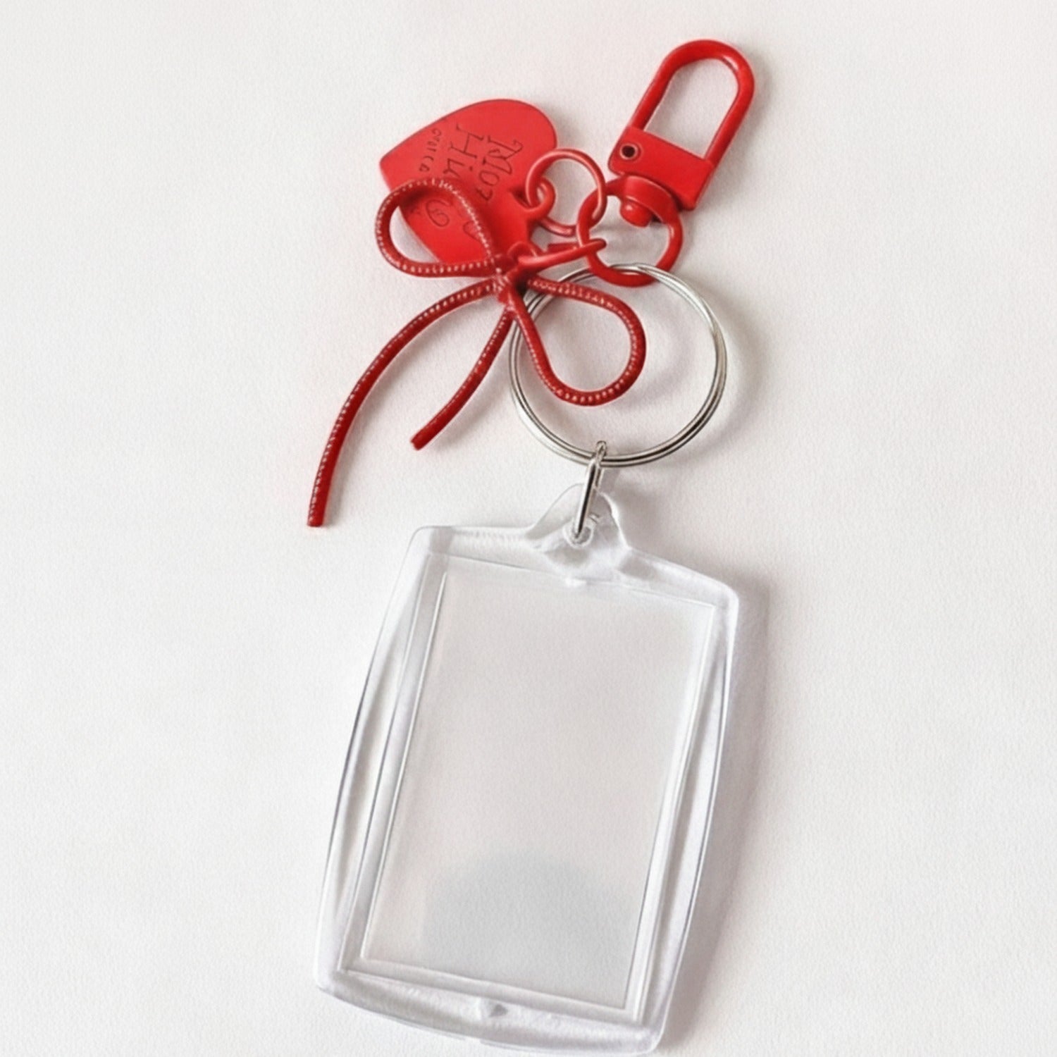 Clear Acrylic Photo Frame Keychain with Bow - Style 3