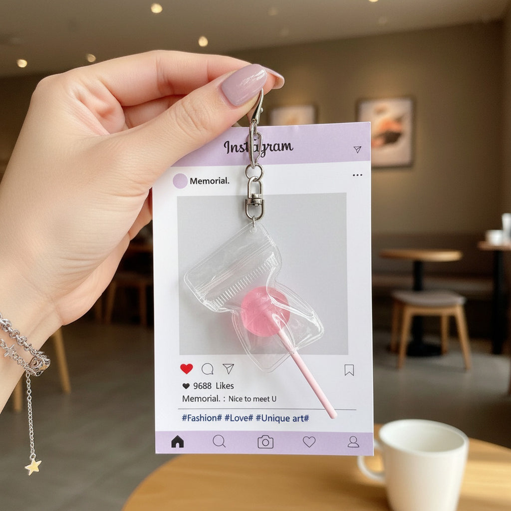 Lollipop Treat Bag Keychain Charm - Pink – novelty & toys (view 4)