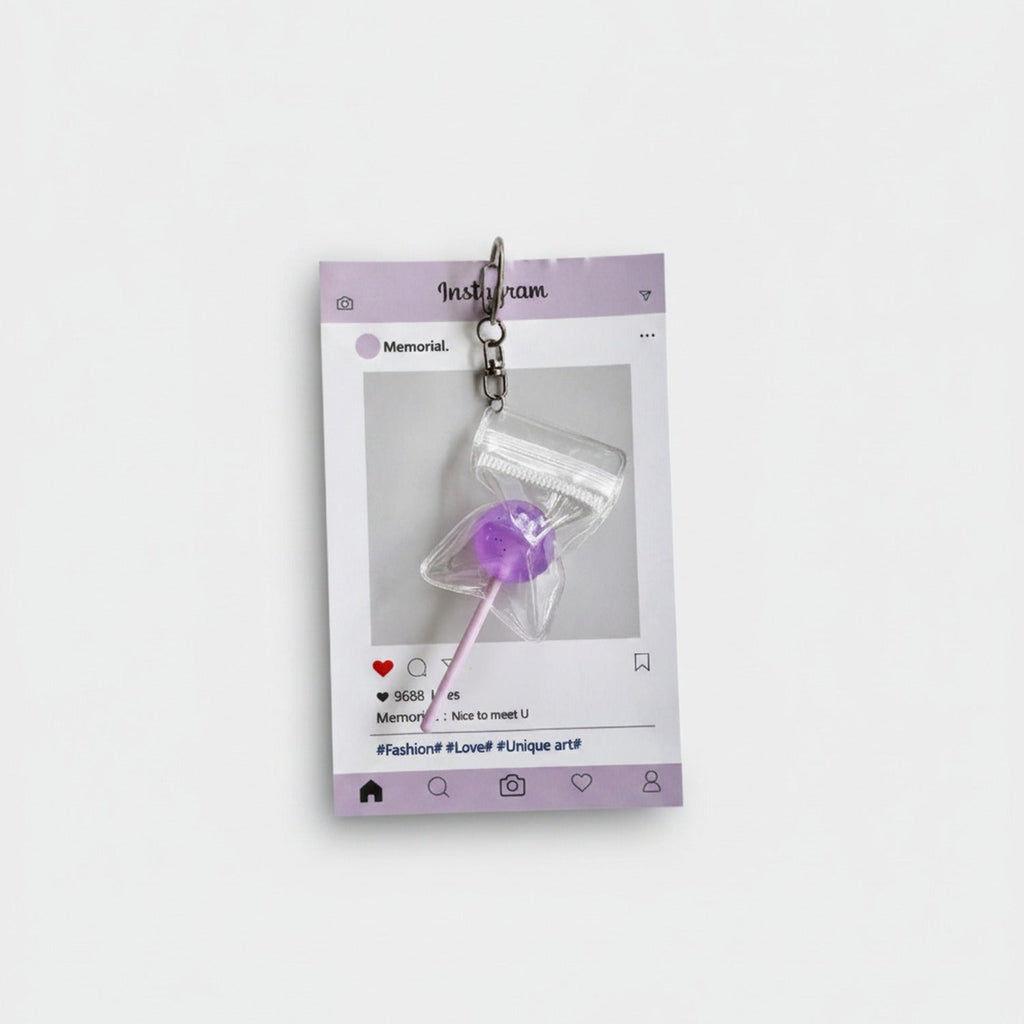 Lollipop Treat Bag Keychain Charm - Purple