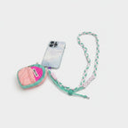 Braided Lanyard Phone Sling with Pouch - Adjustable Crossbody Mint Green Pink White Long Rope + Backpack Coin Pouch + Pink T-shirt Charm