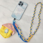 Braided Lanyard Phone Sling with Pouch - Adjustable Crossbody Navy Pink Yellow Rope + Hat Coin Pouch + Pink T Charm