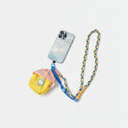 Braided Lanyard Phone Sling with Pouch - Adjustable Crossbody Navy Pink Yellow Rope + Hat Coin Pouch + Pink T Charm