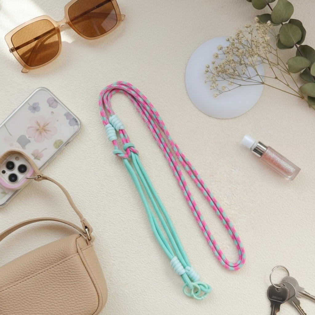 Rope Phone Strap With Beaded Detailing - Lavender Blue Adjustable Strap – tech (view 3)