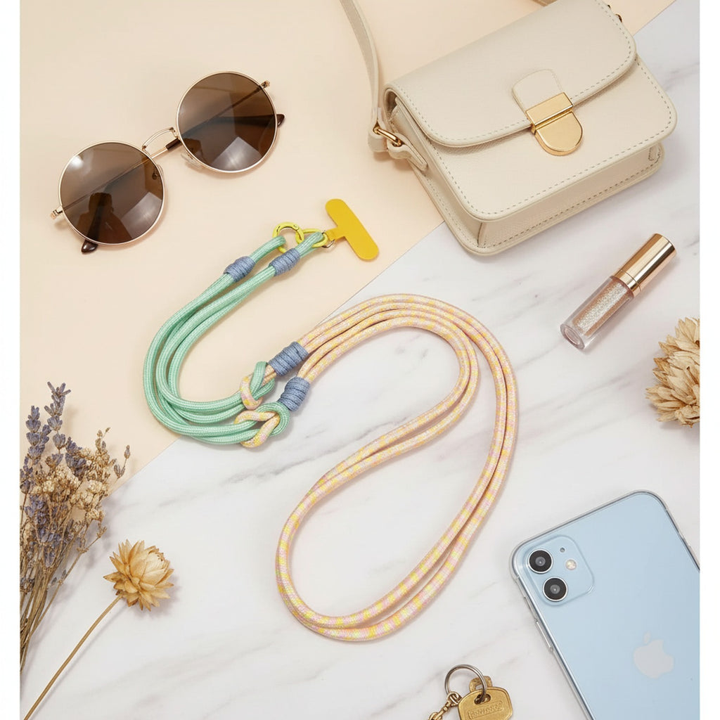Rope Phone Strap With Beaded Detailing - Cyan Purple Adjustable Crossbody/Necklace/Bracelet – tech (view 3)