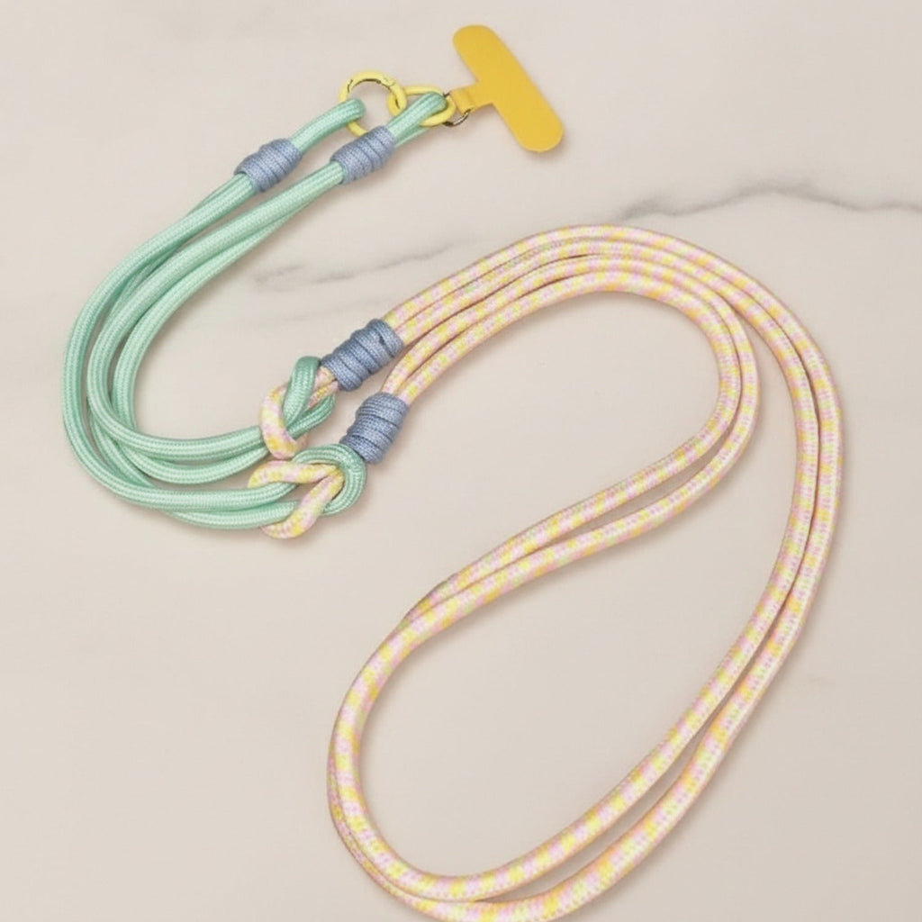 Rope Phone Strap With Beaded Detailing - Cyan Purple Adjustable Crossbody/Necklace/Bracelet