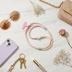Rope Phone Strap With Beaded Detailing - Pink Beige Adjustable Crossbody/Lanyard/Wristlet