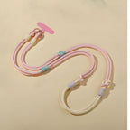 Rope Phone Strap With Beaded Detailing - Pink Beige Adjustable Crossbody/Lanyard/Wristlet