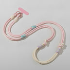 Rope Phone Strap With Beaded Detailing - Pink Beige Adjustable Crossbody/Lanyard/Wristlet