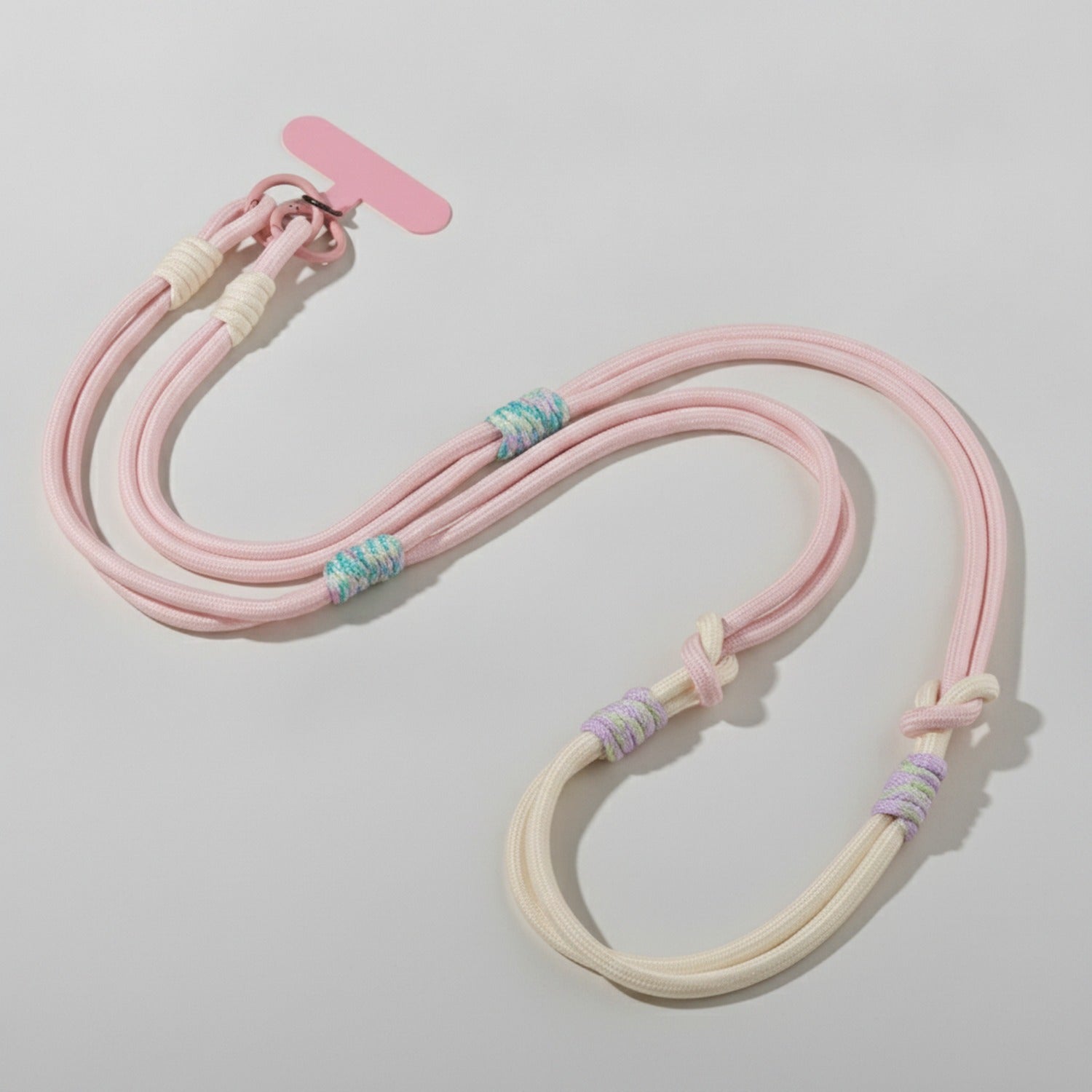 Rope Phone Strap With Beaded Detailing - Pink Beige Adjustable Crossbody/Lanyard/Wristlet