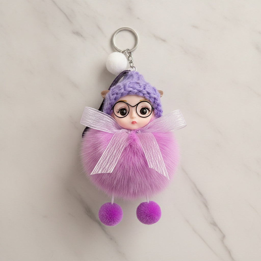 Fuzzy Doll Keychain With Glasses Charm - Light Purple – novelty & toys (view 2)