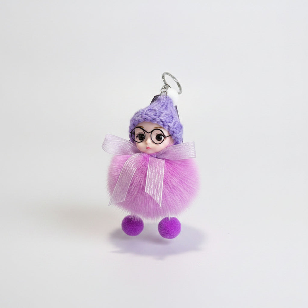 Fuzzy Doll Keychain With Glasses Charm - Light Purple – novelty & toys (view 1)