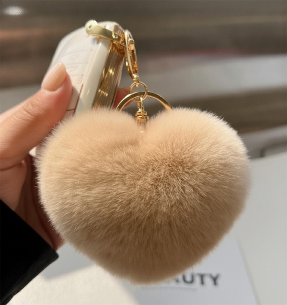 Fuzzy Heart Keychain Pom Pom - Milk Tea – novelty & toys