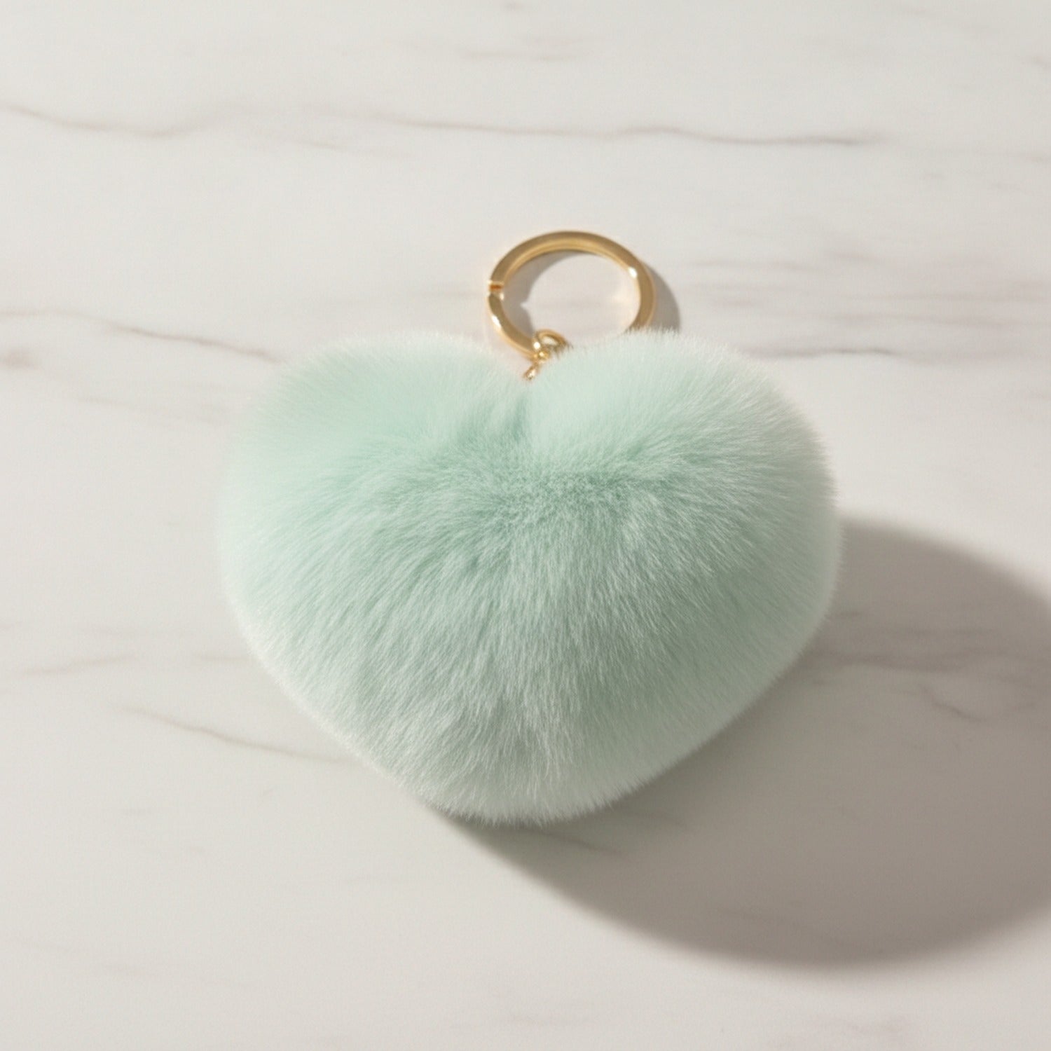Fuzzy Heart Keychain Pom Pom - Green
