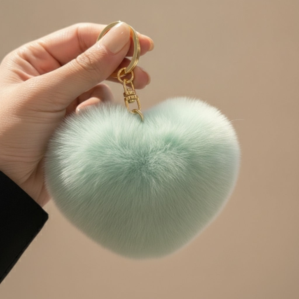 Fuzzy Heart Keychain Pom Pom - Green – novelty & toys (view 1)
