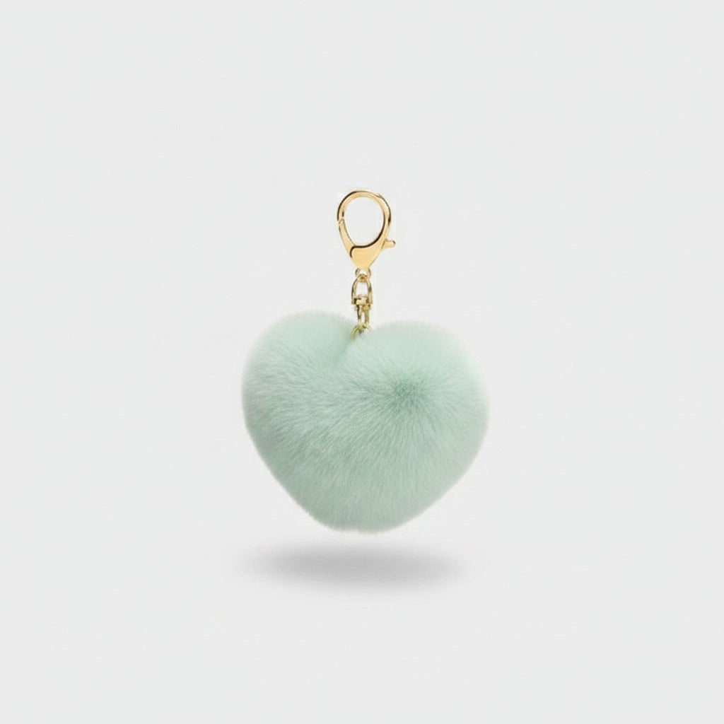Fuzzy Heart Keychain Pom Pom - Green