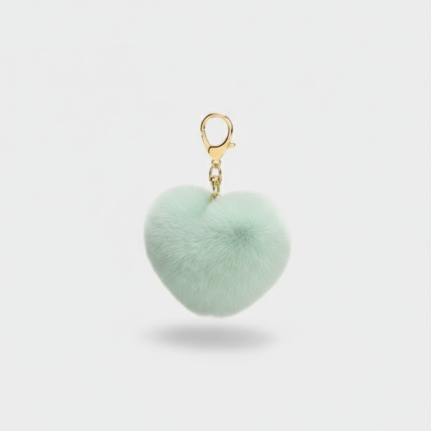 Fuzzy Heart Keychain Pom Pom - Green