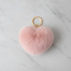 Fuzzy Heart Keychain Pom Pom - Nude Pink