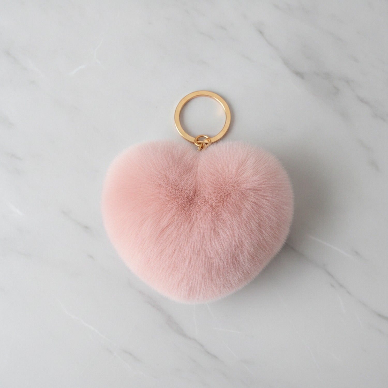 Fuzzy Heart Keychain Pom Pom - Nude Pink