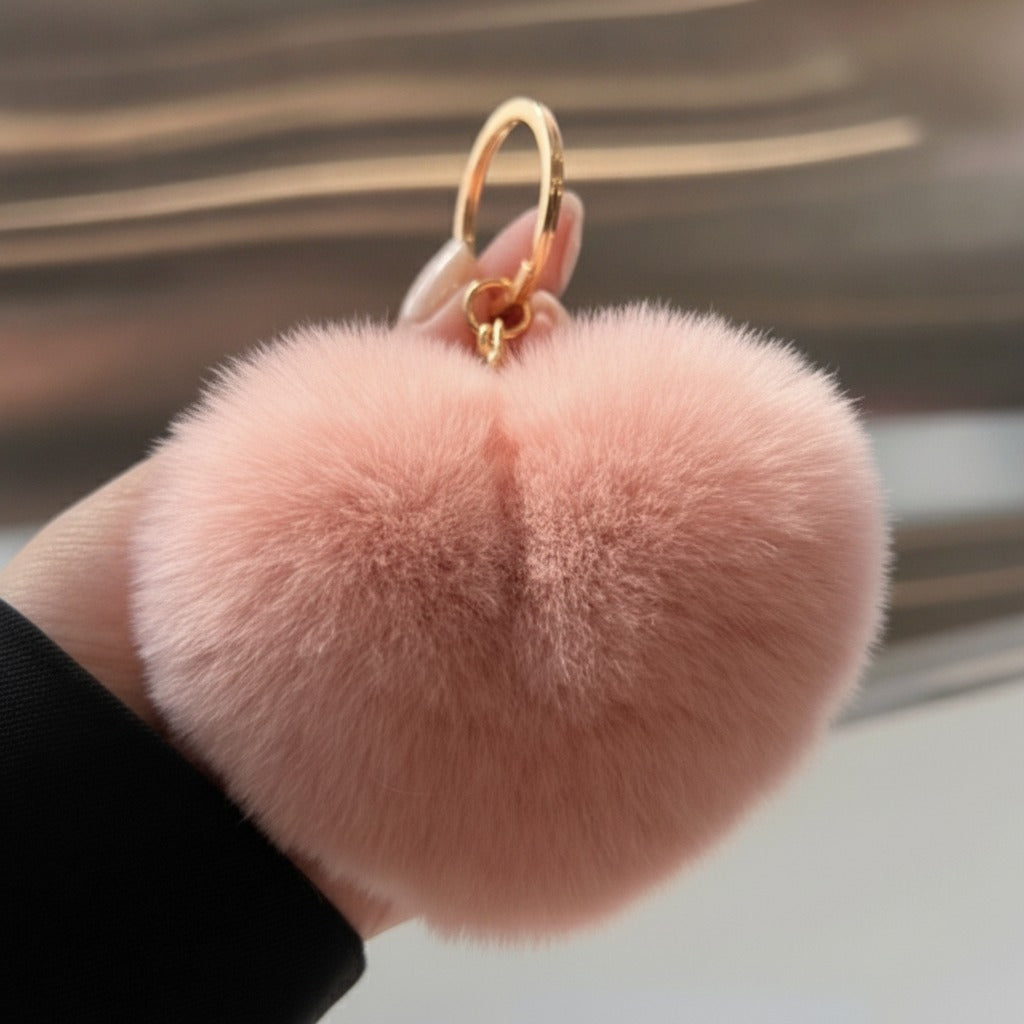 Fuzzy Heart Keychain Pom Pom - Nude Pink – novelty & toys