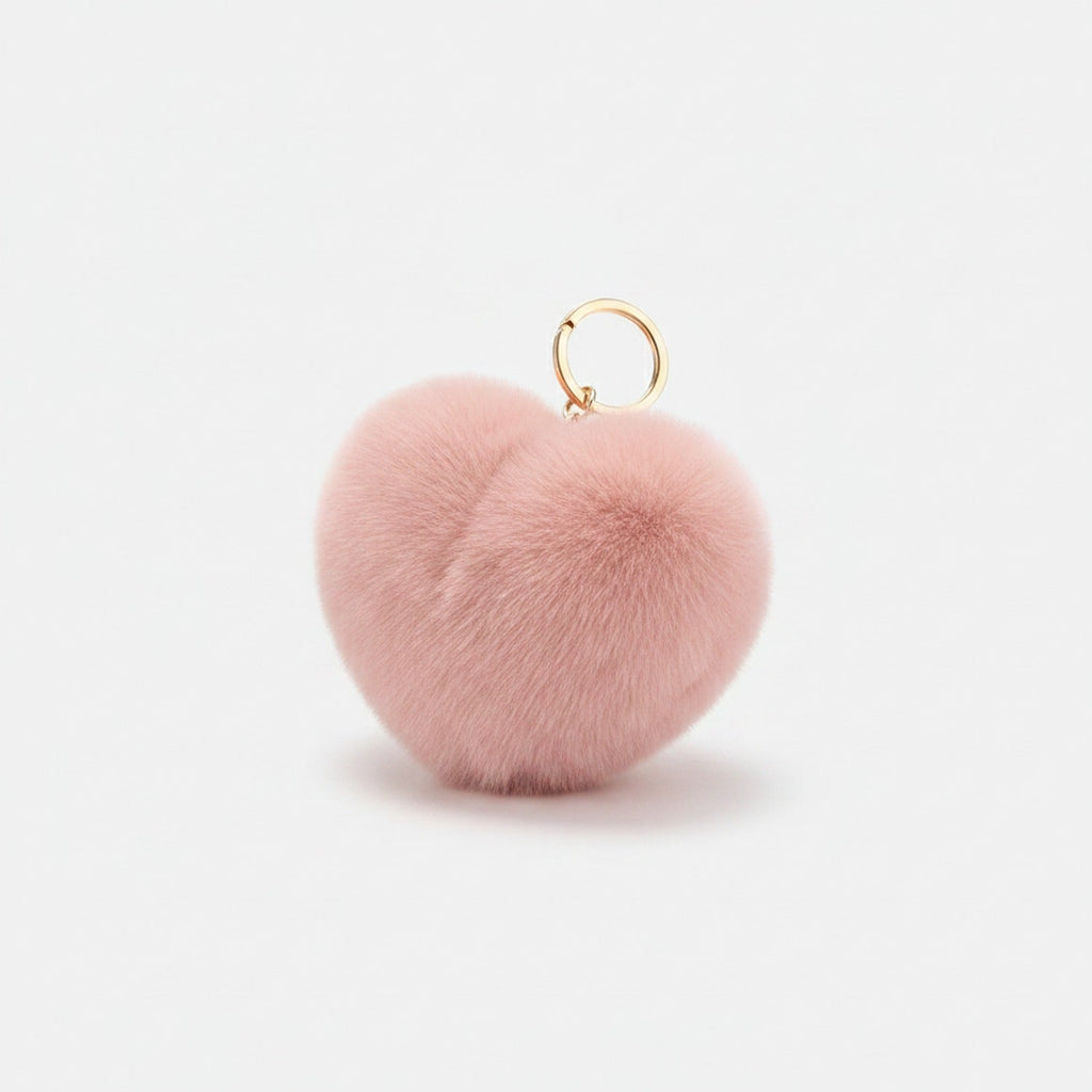 Fuzzy Heart Keychain Pom Pom - Nude Pink