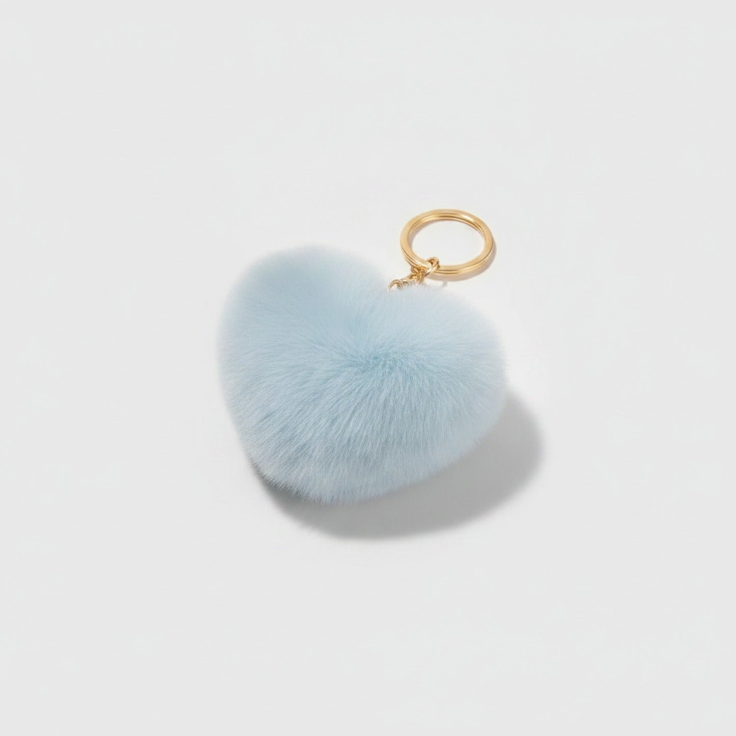 Fuzzy Heart Keychain Pom Pom - Sky Blue