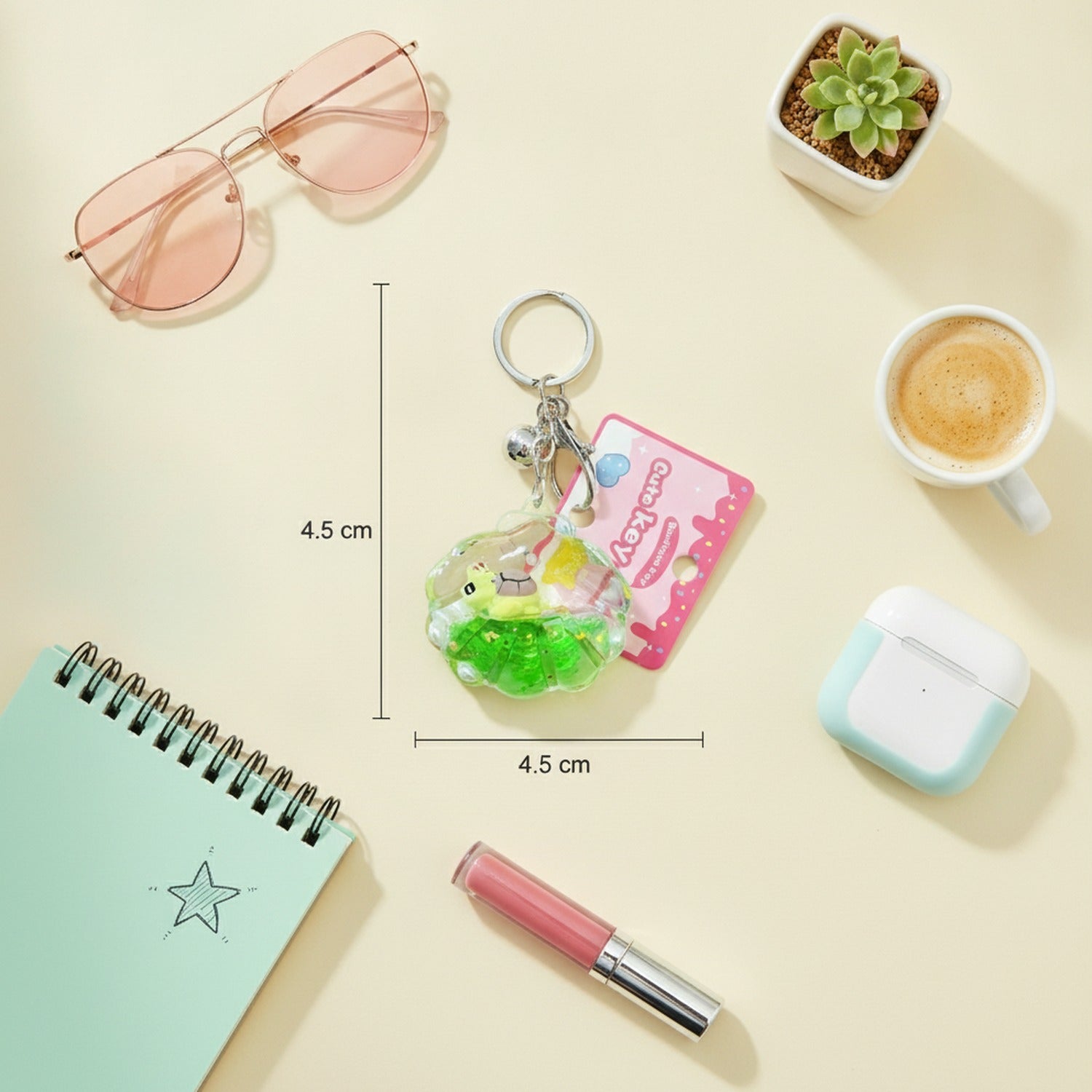 Green Turtle Acrylic Shell Keychain with Charm