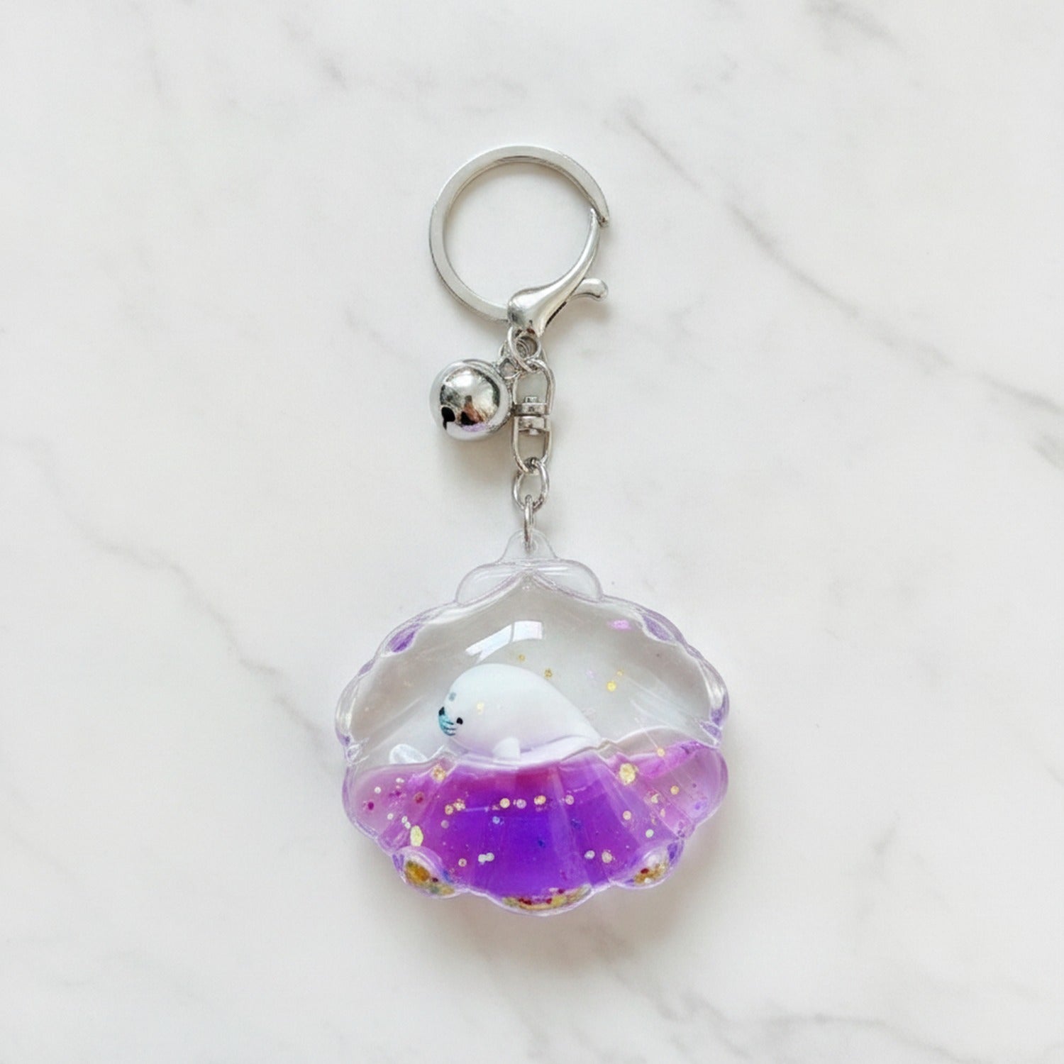 Purple Glitter Seashell Acrylic Keyring Charm